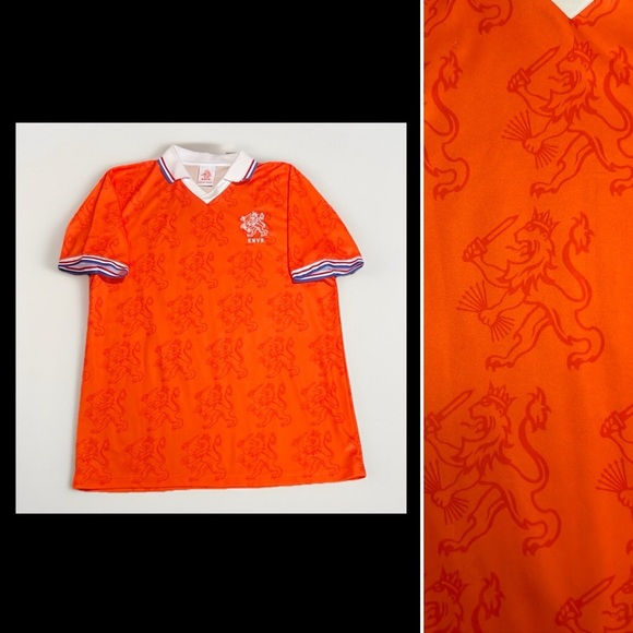 KNVB Netherlands Dutch Cup Soccer Football Lion Print Orange Polo Jersey sz XL - Picture 1 of 9